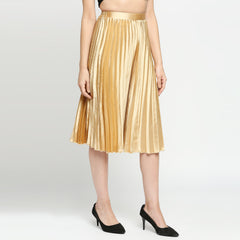 Golden Japan Satin Pleated Midi Skirt