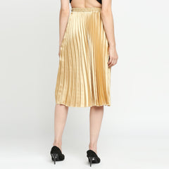 Golden Japan Satin Pleated Midi Skirt