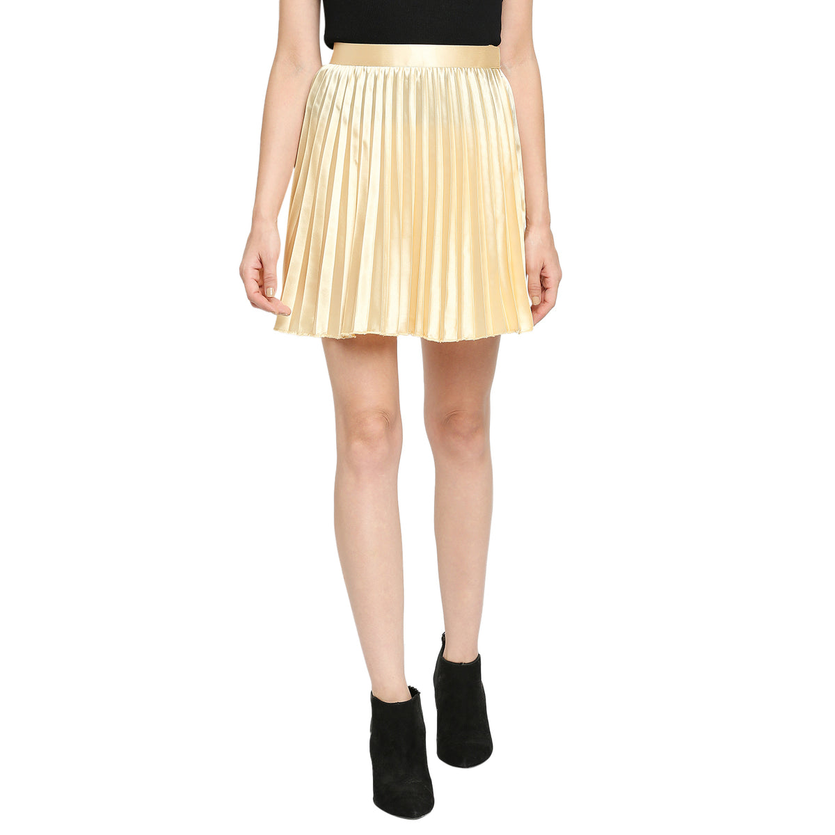 Champagne Gold Japan Satin Pleated Mini Skirt