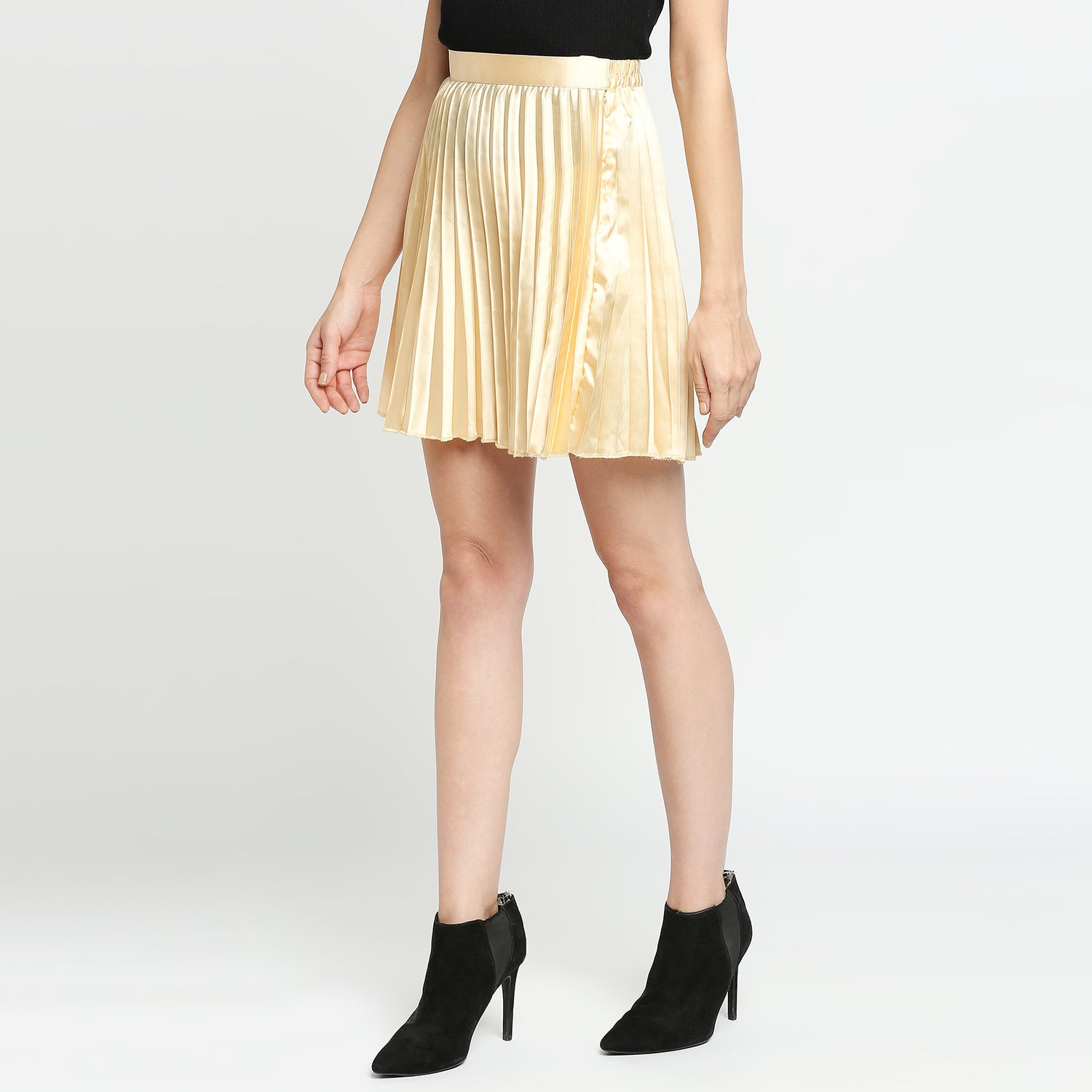 Champagne Gold Japan Satin Pleated Mini Skirt