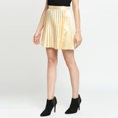 Champagne Gold Japan Satin Pleated Mini Skirt