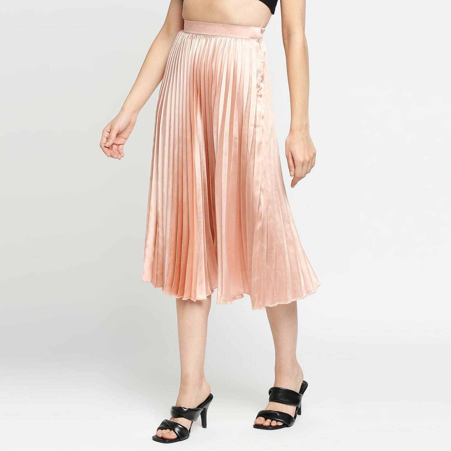 Blush Pink Japan Satin Pleated Midi Skirt