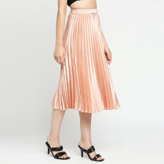 Blush Pink Japan Satin Pleated Midi Skirt