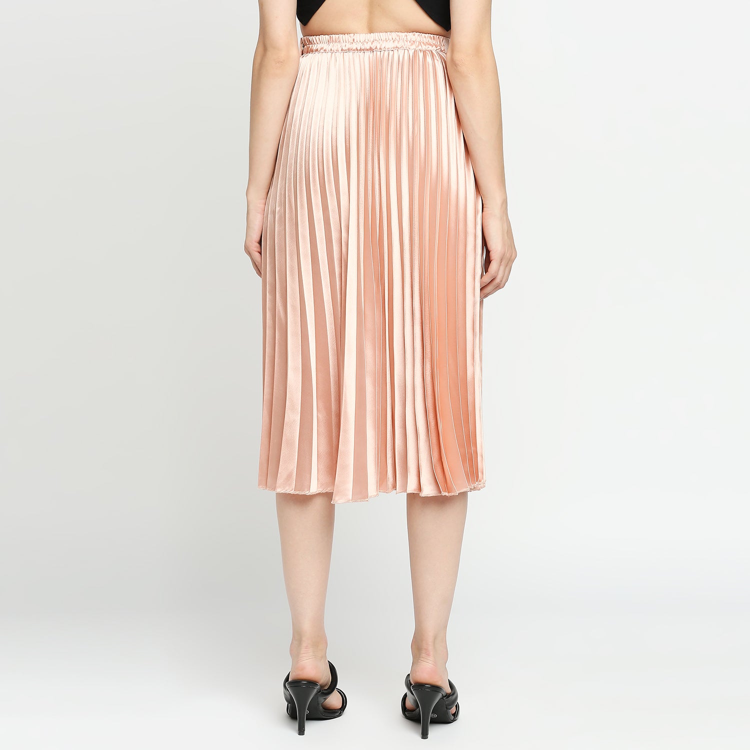 Blush Pink Japan Satin Pleated Midi Skirt