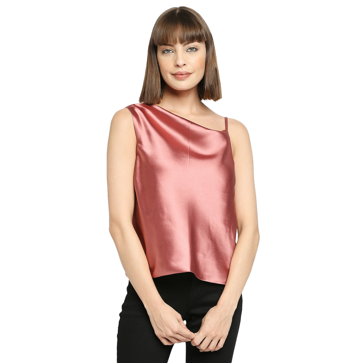 Rose Gold Japan Satin One-Shoulder Spaghetti Strap Top