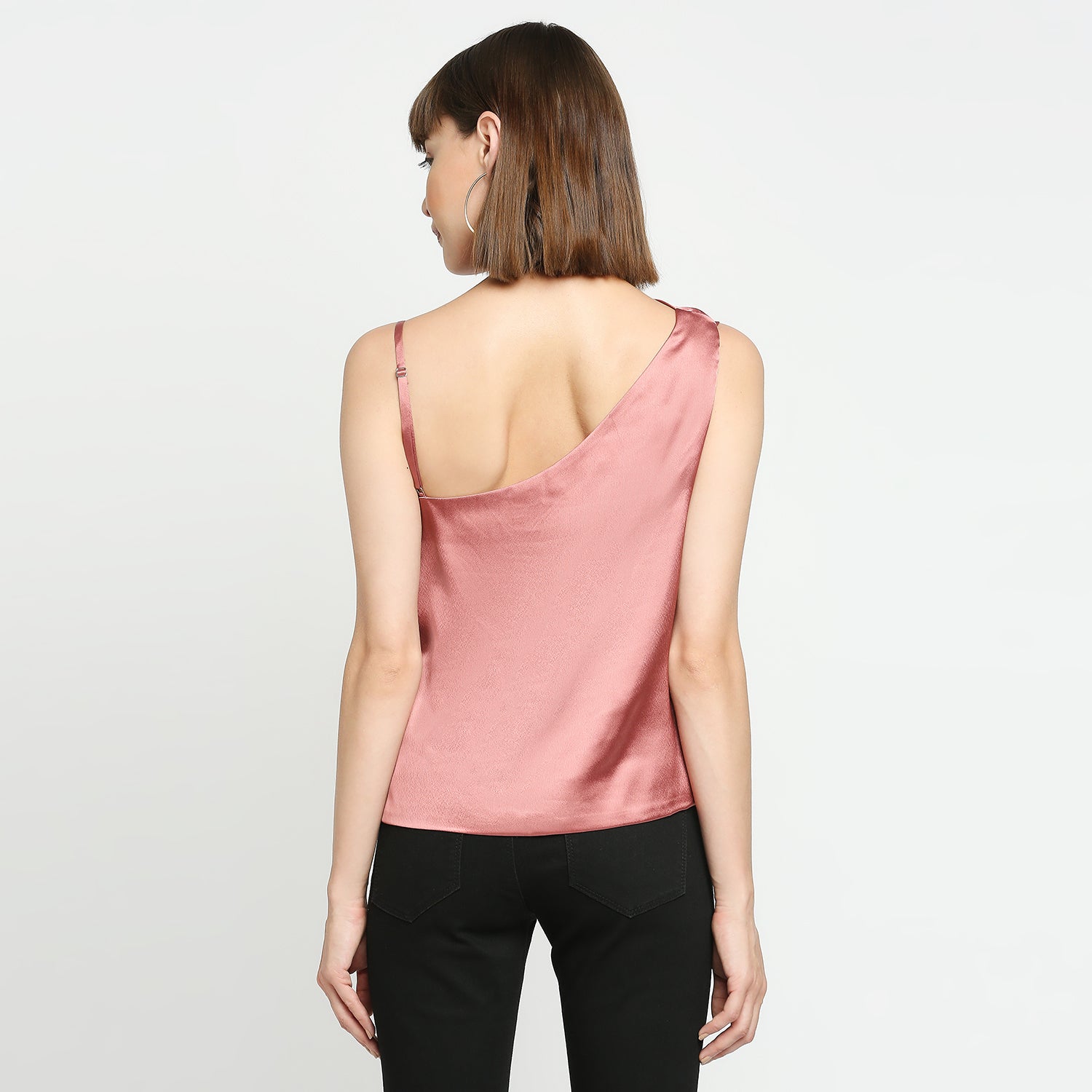 Rose Gold Japan Satin One-Shoulder Spaghetti Strap Top