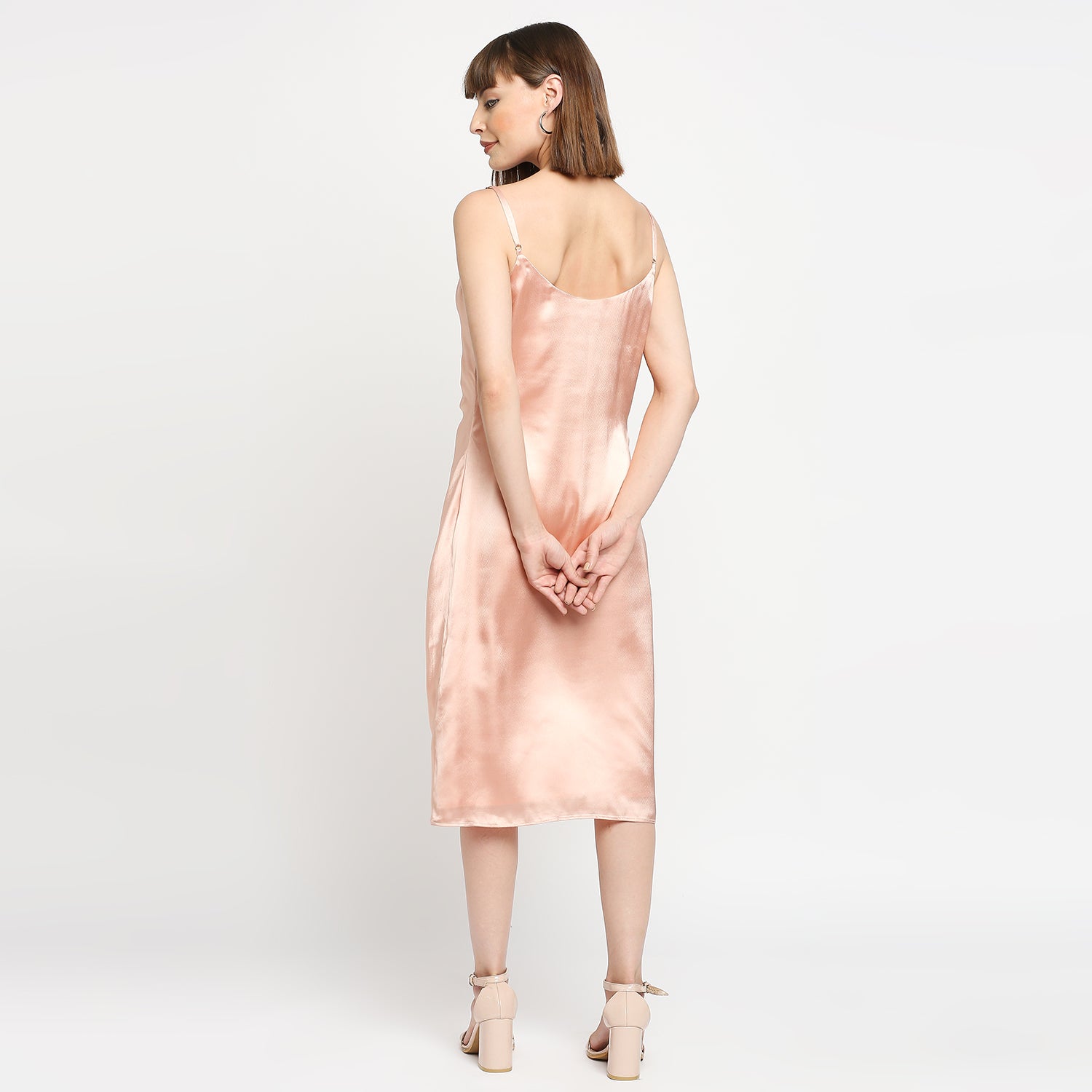 Peach Japan Satin Cowl-neck Slip Midi Dress