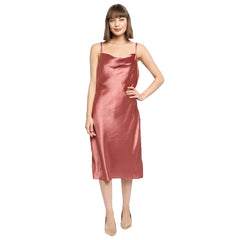 Dusky Rose Japan Satin Cowl-neck Slip Midi Dress