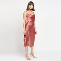 Dusky Rose Japan Satin Cowl-neck Slip Midi Dress