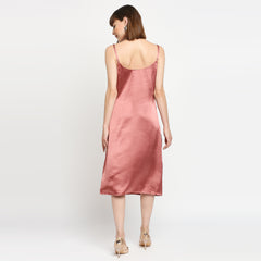 Dusky Rose Japan Satin Cowl-neck Slip Midi Dress