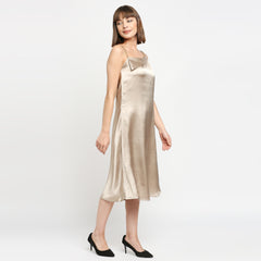 Champagne Japan Satin Chain Strap Slip Midi Dress