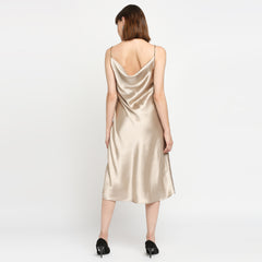 Champagne Japan Satin Chain Strap Slip Midi Dress