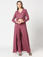 Magenta Imported Rib 3Pc Long Shrug Co-Ords