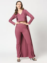 Magenta Imported Rib 3Pc Long Shrug Co-Ords