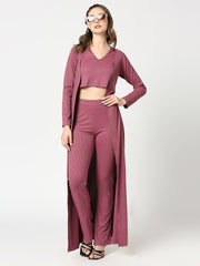 Magenta Imported Rib 3Pc Long Shrug Co-Ords