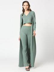 Olive Green Imported Rib 3Pc Long Shrug Co-Ords