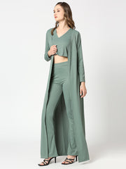 Olive Green Imported Rib 3Pc Long Shrug Co-Ords