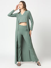 Olive Green Imported Rib 3Pc Long Shrug Co-Ords