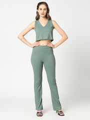 Olive Green Imported Rib 3Pc Long Shrug Co-Ords