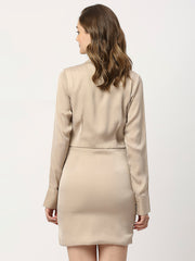 Champagne Satin Full Sleeve Dress