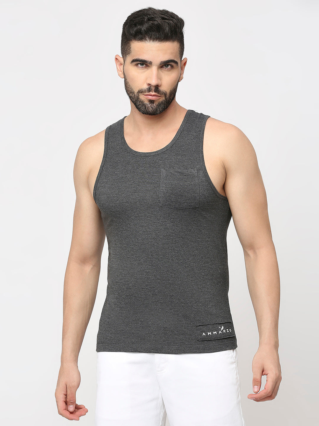 Grey Cotton Lycra Plain Sando