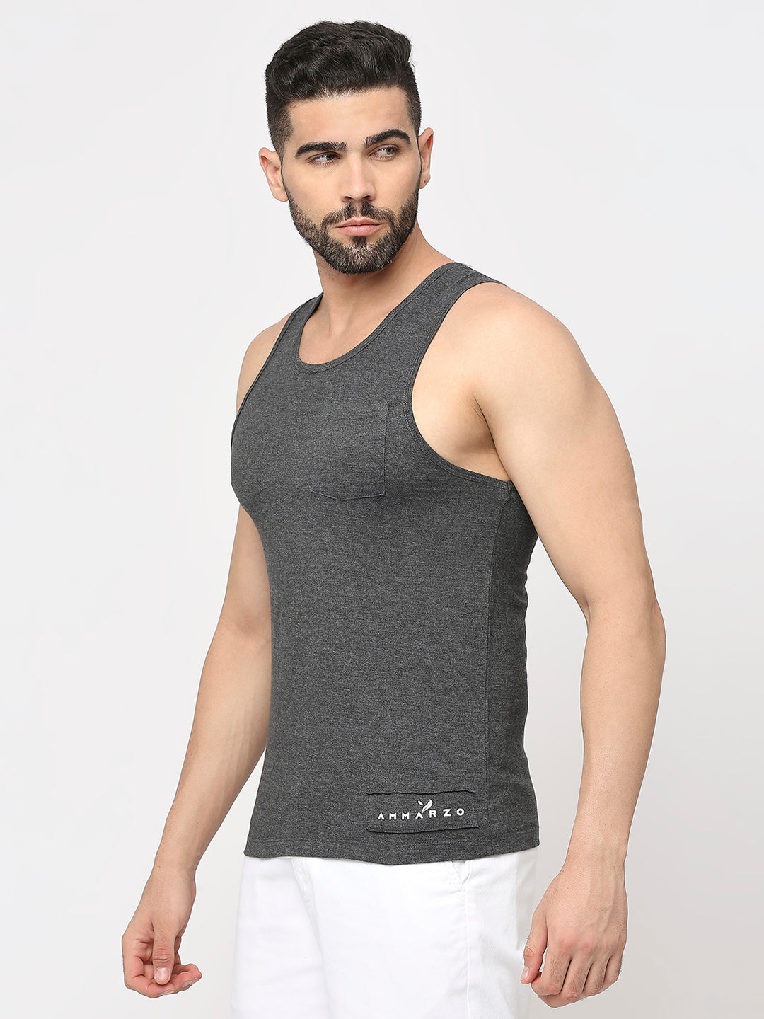 Grey Cotton Lycra Plain Sando