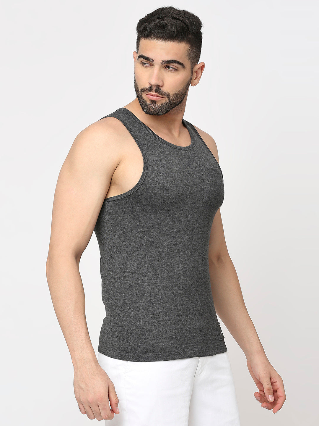 Grey Cotton Lycra Plain Sando