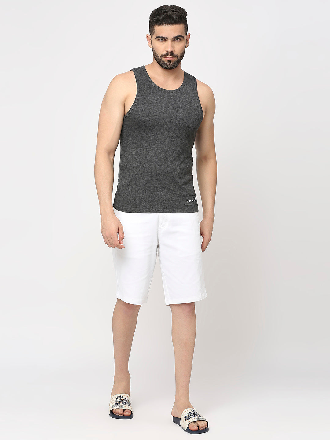 Grey Cotton Lycra Plain Sando