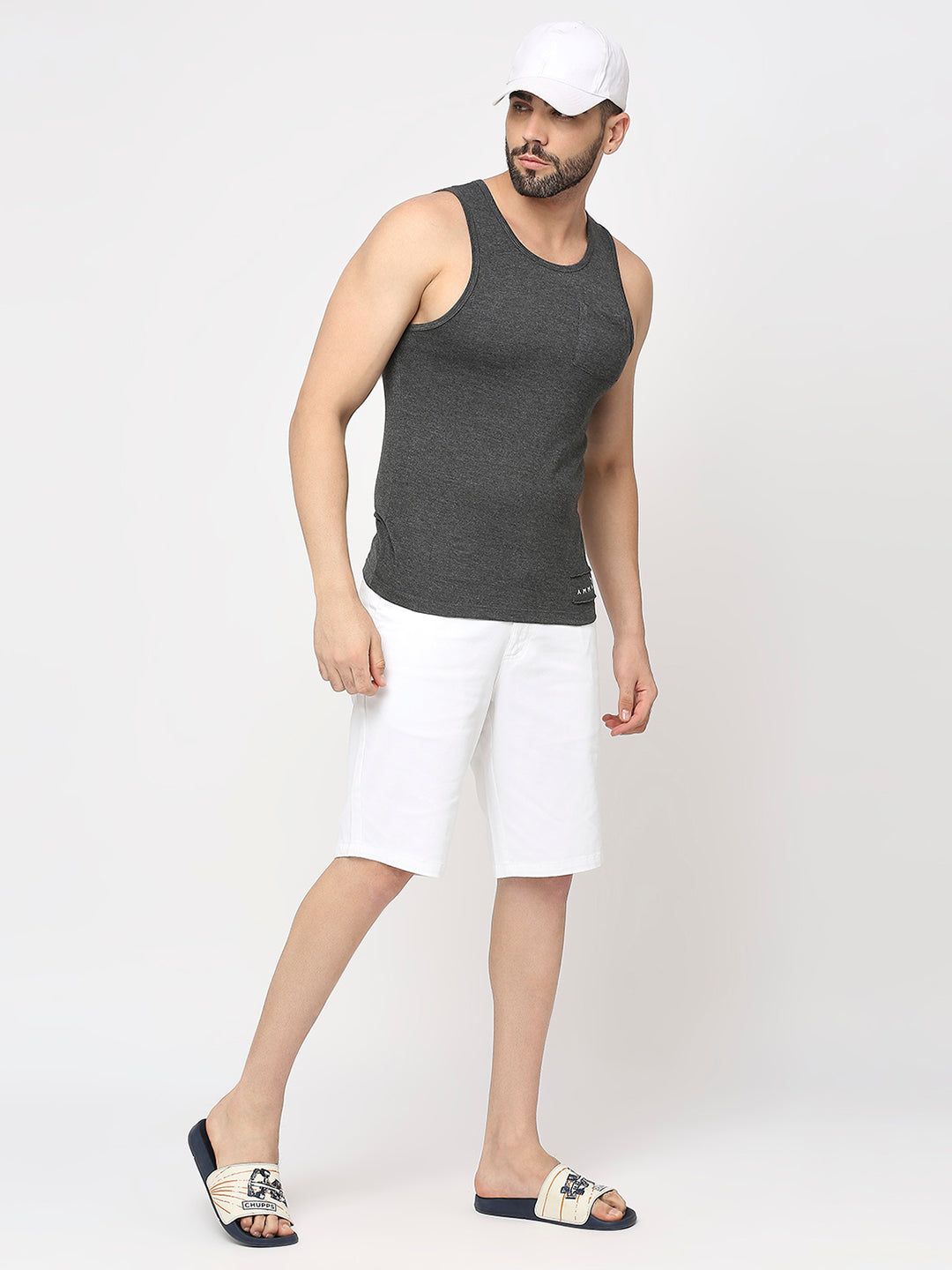 Grey Cotton Lycra Plain Sando