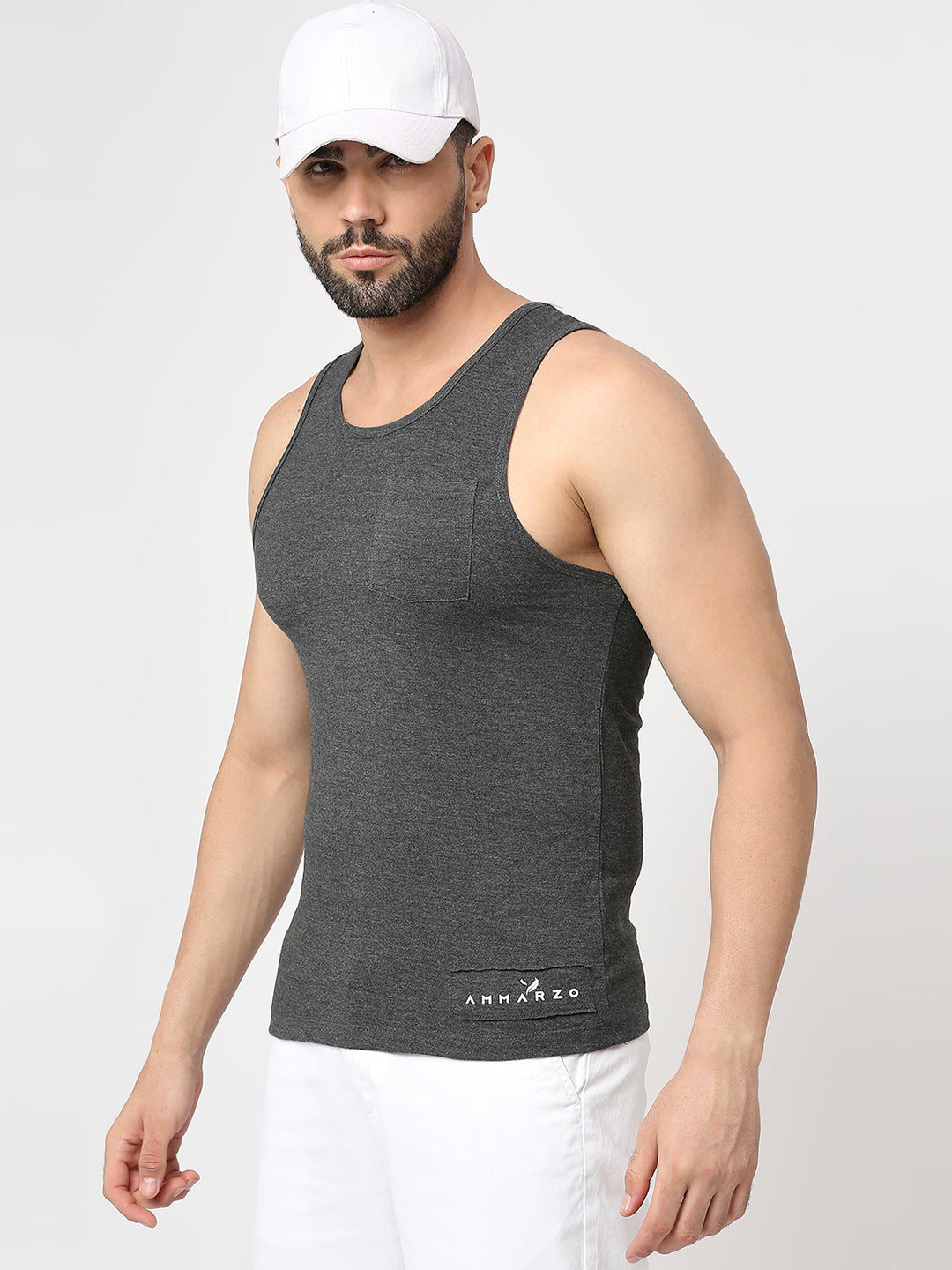 Grey Cotton Lycra Plain Sando