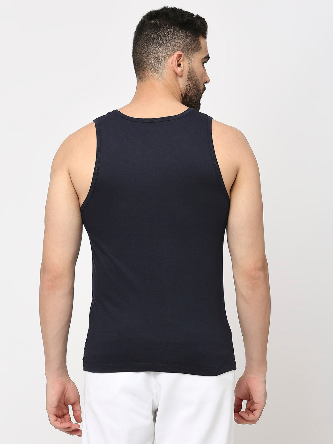 Navy Blue Cotton Lycra Plain Sando