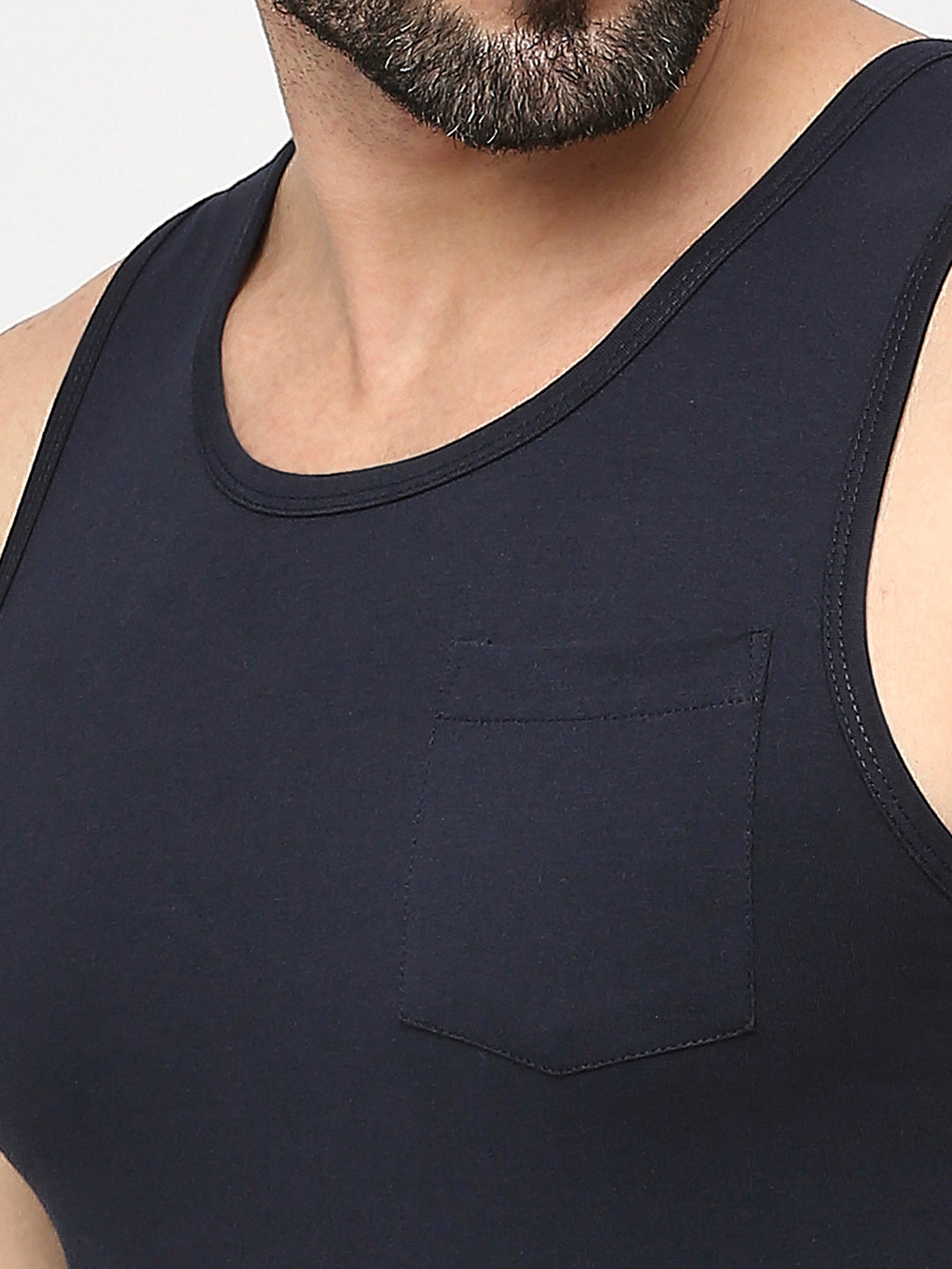 Navy Blue Cotton Lycra Plain Sando