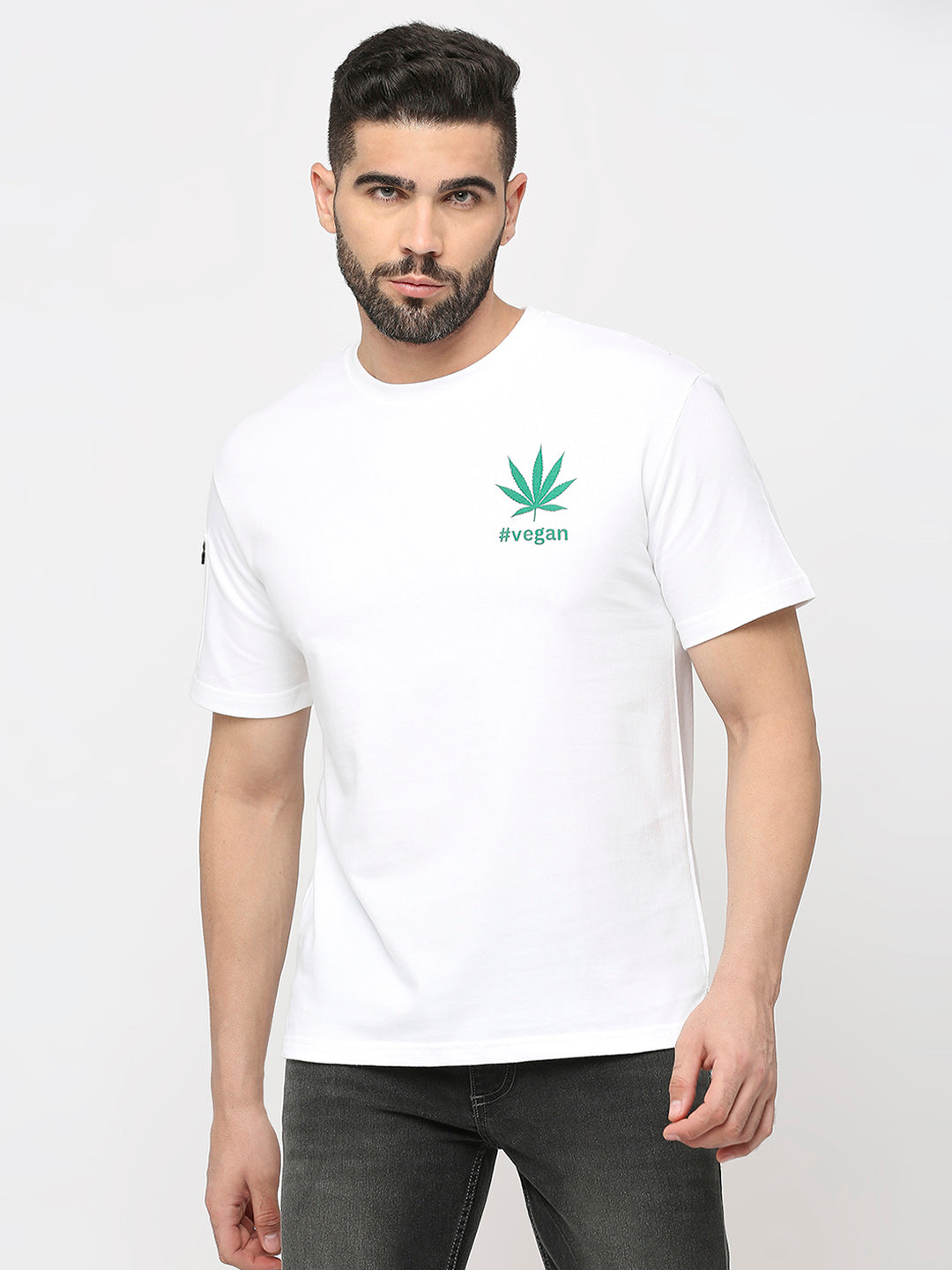 White Cotton Looper Lycra Half-Sleeve T-Shirt