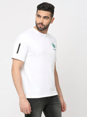 White Cotton Looper Lycra Half-Sleeve T-Shirt