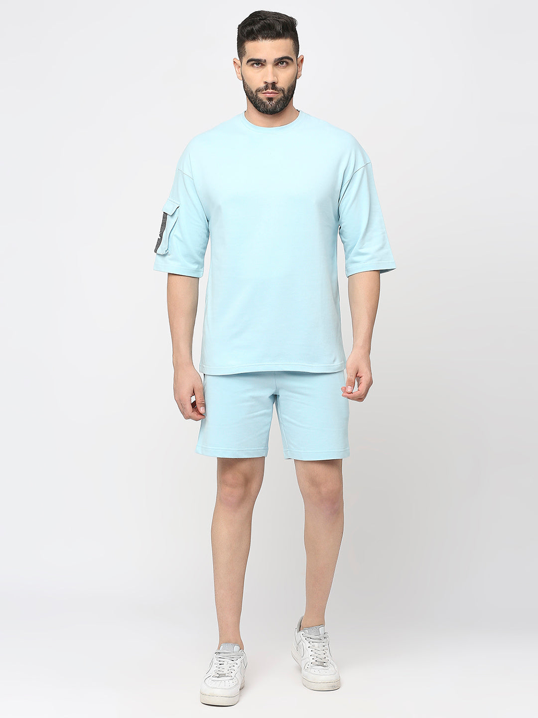 Aqua Cotton Looper Lycra  3/4 Sleeve Drop Shoulder T-Shirt